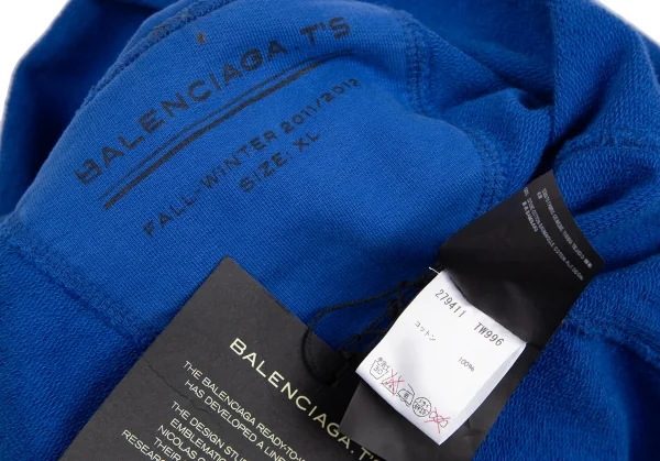 バレンシアガBALENCIAGA プリントプルオーバー半袖パーカー 青XL K-127099_017