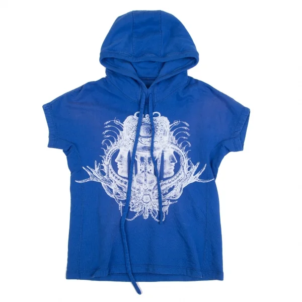 バレンシアガBALENCIAGA プリントプルオーバー半袖パーカー 青XL K-127099_002