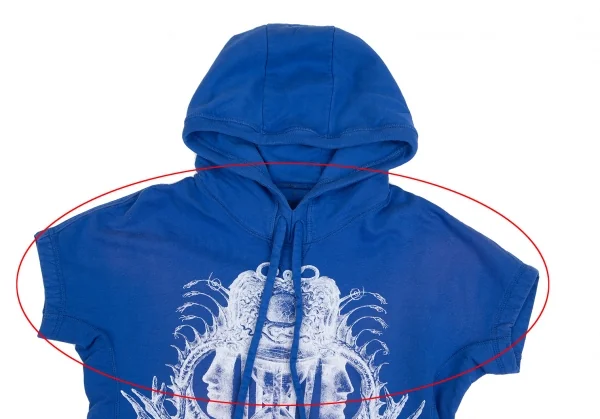 バレンシアガBALENCIAGA プリントプルオーバー半袖パーカー 青XL K-127099_003