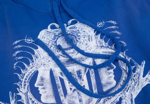 バレンシアガBALENCIAGA プリントプルオーバー半袖パーカー 青XL K-127099_009