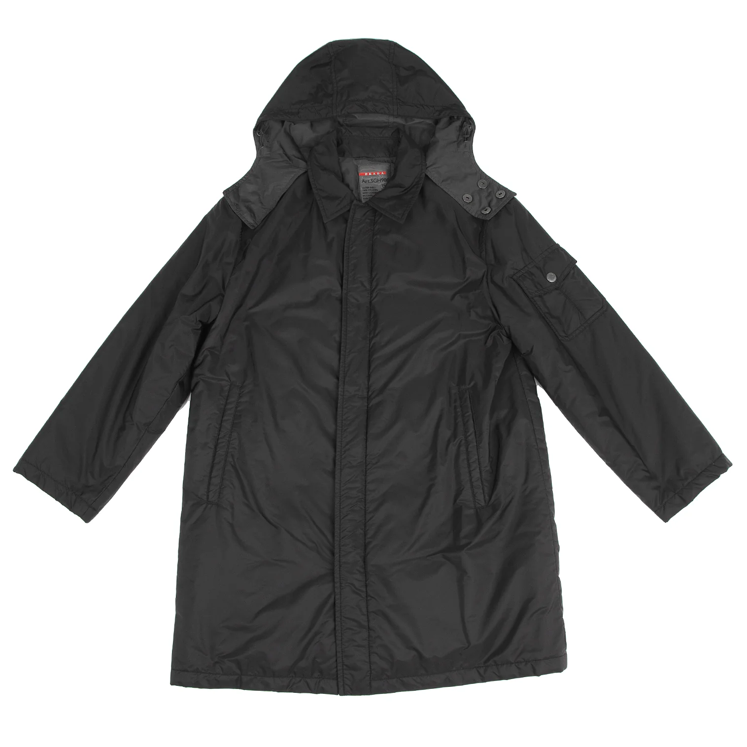 プラダスポーツPRADA SPORT フード着脱ナイロンコート 黒L | DC