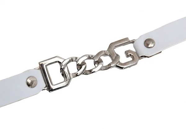 ドルチェ&ガッバーナDOLCE&GABBANA チェーンロゴ装飾ナローベルト 白85/34 K-127121_003