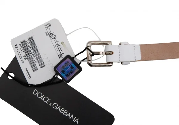 ドルチェ&ガッバーナDOLCE&GABBANA チェーンロゴ装飾ナローベルト 白85/34 K-127121_006