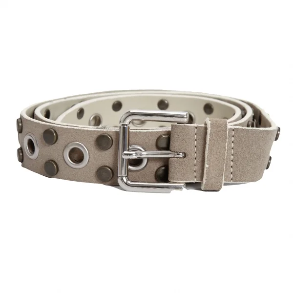 ドルチェ&ガッバーナDOLCE&GABBANA スタッズアイレットレザー裏使いベルト グレージュフリー K-127122_001