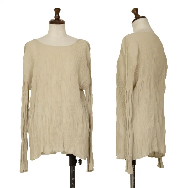 イッセイミヤケISSEY MIYAKE シワプリーツハイネックカットソー ベージュL K-127130_001