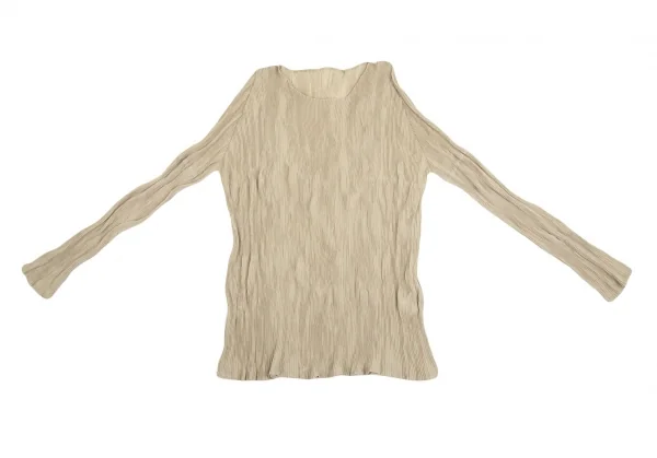 イッセイミヤケISSEY MIYAKE シワプリーツハイネックカットソー ベージュL K-127130_002