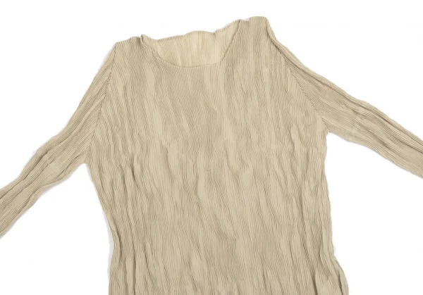 イッセイミヤケISSEY MIYAKE シワプリーツハイネックカットソー ベージュL K-127130_003