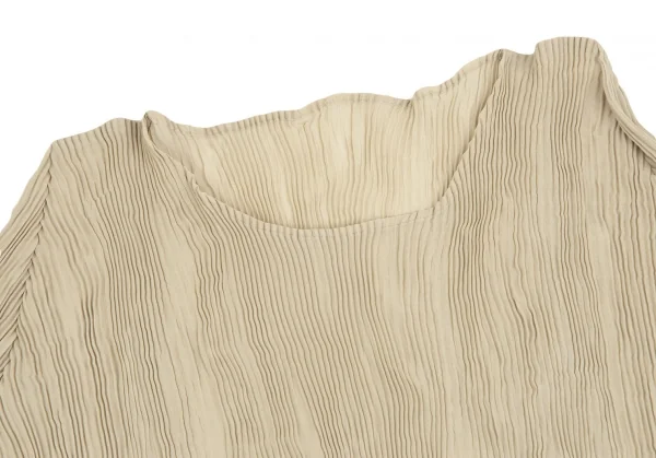 イッセイミヤケISSEY MIYAKE シワプリーツハイネックカットソー ベージュL K-127130_004