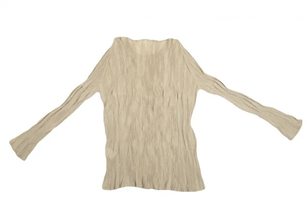 イッセイミヤケISSEY MIYAKE シワプリーツハイネックカットソー ベージュL K-127130_009