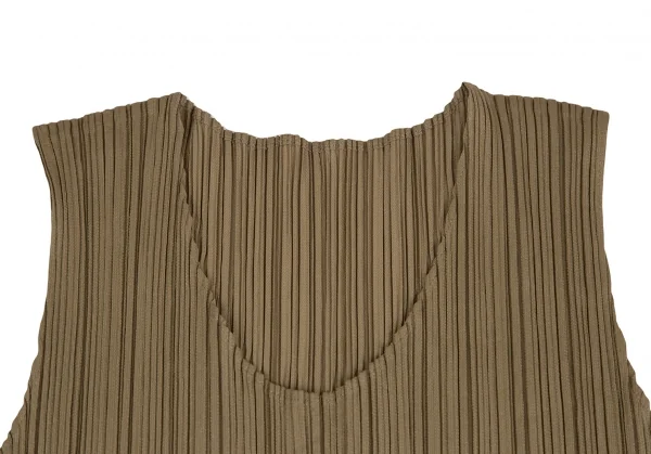 プリーツプリーズPLEATS PLEASE サイドスリットマキシ丈ノースリーブワンピース モカ3 K-127142_003