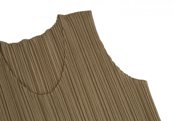 プリーツプリーズPLEATS PLEASE サイドスリットマキシ丈ノースリーブワンピース モカ3 K-127142_004