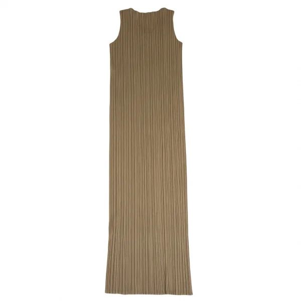 プリーツプリーズPLEATS PLEASE サイドスリットマキシ丈ノースリーブワンピース モカ3 K-127142_007