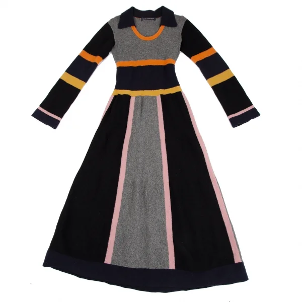 ケイタマルヤマKEITA MARUYAMA ウールカラーパネル切替マキシワンピース グレー紺他M K-127162_002