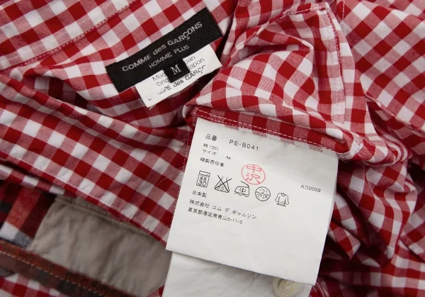 コムデギャルソン オムプリュスCOMME des GARCONS HOMME PLUS パッチポケットデザインギンガムチェックシャツ 赤白M K-127192_014