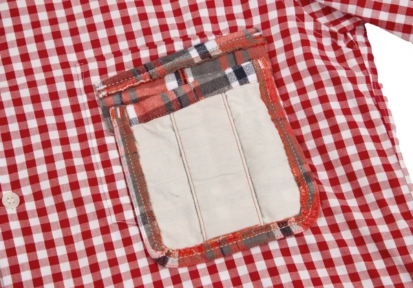コムデギャルソン オムプリュスCOMME des GARCONS HOMME PLUS パッチポケットデザインギンガムチェックシャツ 赤白M K-127192_007