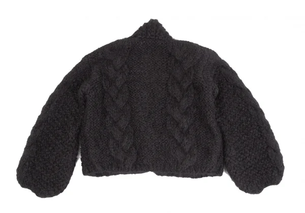 タオtao モヘヤナイロン縄柄手編みピン留めニットカーディガン 黒L位 K-127242_010