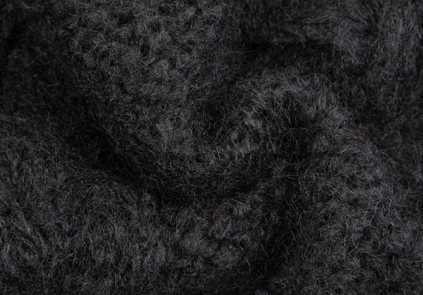 タオtao モヘヤナイロン縄柄手編みピン留めニットカーディガン 黒L位 K-127242_011