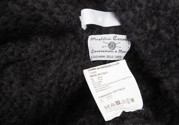 タオtao モヘヤナイロン縄柄手編みピン留めニットカーディガン 黒L位 K-127242_012