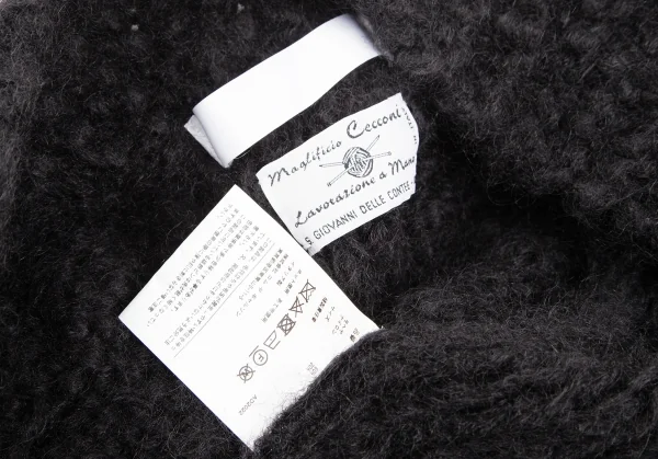 タオtao モヘヤナイロン縄柄手編みピン留めニットカーディガン 黒L位 K-127242_013