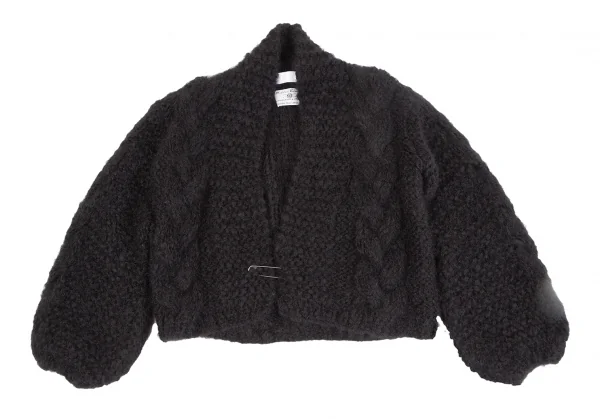 タオtao モヘヤナイロン縄柄手編みピン留めニットカーディガン 黒L位 K-127242_002