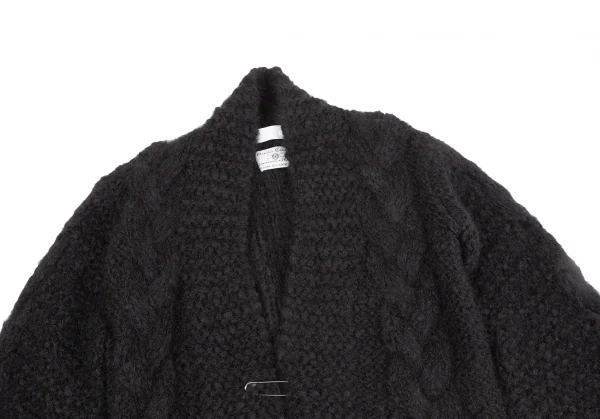 タオtao モヘヤナイロン縄柄手編みピン留めニットカーディガン 黒L位 K-127242_003