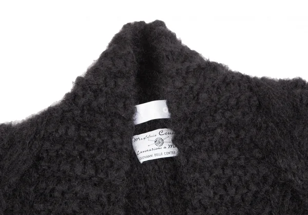 タオtao モヘヤナイロン縄柄手編みピン留めニットカーディガン 黒L位 K-127242_004