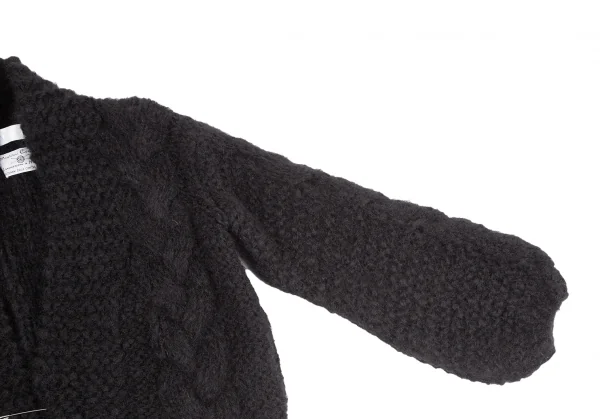 タオtao モヘヤナイロン縄柄手編みピン留めニットカーディガン 黒L位 K-127242_005