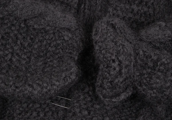 タオtao モヘヤナイロン縄柄手編みピン留めニットカーディガン 黒L位 K-127242_006