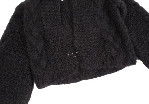 タオtao モヘヤナイロン縄柄手編みピン留めニットカーディガン 黒L位 K-127242_007