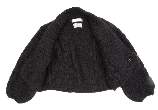 タオtao モヘヤナイロン縄柄手編みピン留めニットカーディガン 黒L位 K-127242_009
