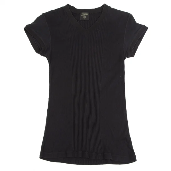 ジャンポールゴルチエ オムJean Paul GAULTIER HOMME フレンチスリーブリブ切替Vネックトップス 黒MA K-127267_001