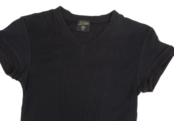ジャンポールゴルチエ オムJean Paul GAULTIER HOMME フレンチスリーブリブ切替Vネックトップス 黒MA K-127267_002