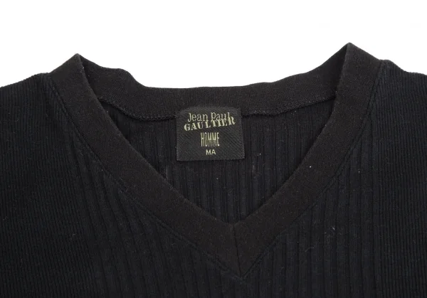 ジャンポールゴルチエ オムJean Paul GAULTIER HOMME フレンチスリーブリブ切替Vネックトップス 黒MA K-127267_003