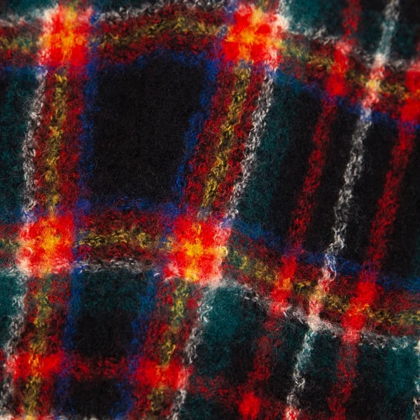 スナオクワハラsunaokuwahara ウール縮絨ウッドボタンタータンチェック半袖シャツ 黒赤他M K-127296_011