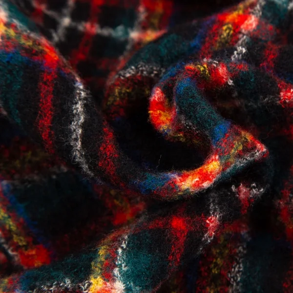 スナオクワハラsunaokuwahara ウール縮絨ウッドボタンタータンチェック半袖シャツ 黒赤他M K-127296_012