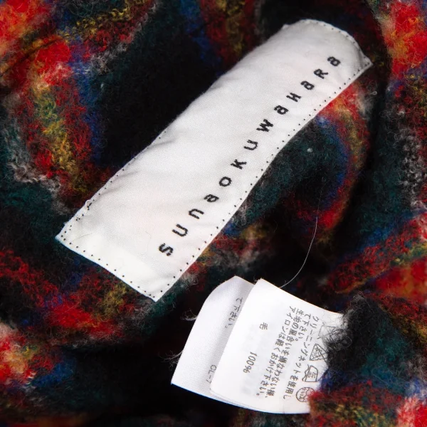 スナオクワハラsunaokuwahara ウール縮絨ウッドボタンタータンチェック半袖シャツ 黒赤他M K-127296_014