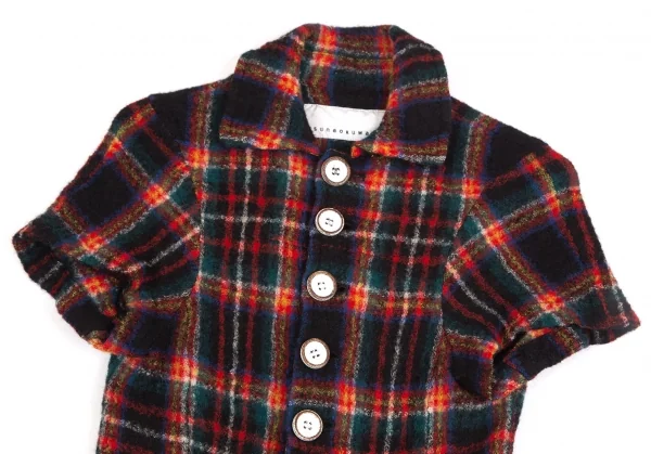 スナオクワハラsunaokuwahara ウール縮絨ウッドボタンタータンチェック半袖シャツ 黒赤他M K-127296_003