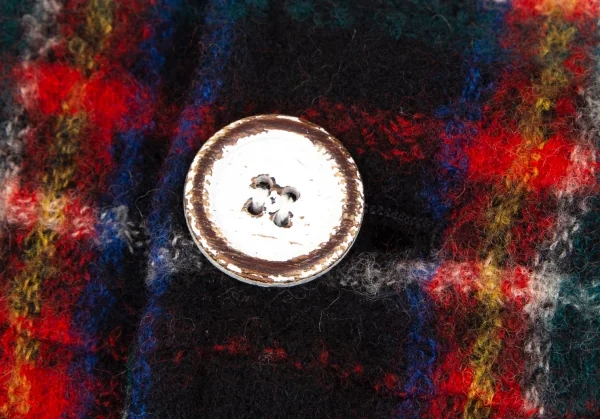 スナオクワハラsunaokuwahara ウール縮絨ウッドボタンタータンチェック半袖シャツ 黒赤他M K-127296_005