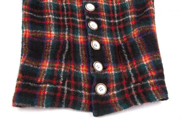 スナオクワハラsunaokuwahara ウール縮絨ウッドボタンタータンチェック半袖シャツ 黒赤他M K-127296_007