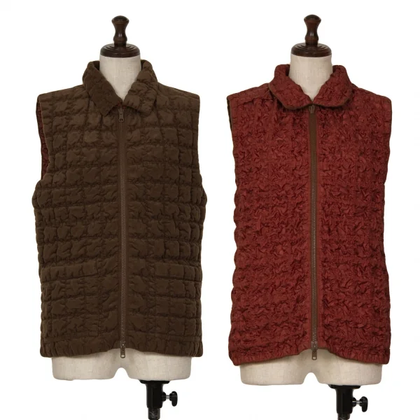 ISSEY MIYAKE Quilted Reversible Zip Vest Brown 2 K-127356_001