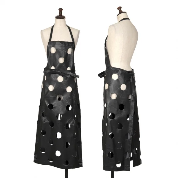 ブラックコムデギャルソンBLACK COMME des GARCONS フェイクレザーパンチホールデザインエプロン 黒S K-127391_001