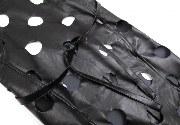 ブラックコムデギャルソンBLACK COMME des GARCONS フェイクレザーパンチホールデザインエプロン 黒S K-127391_005