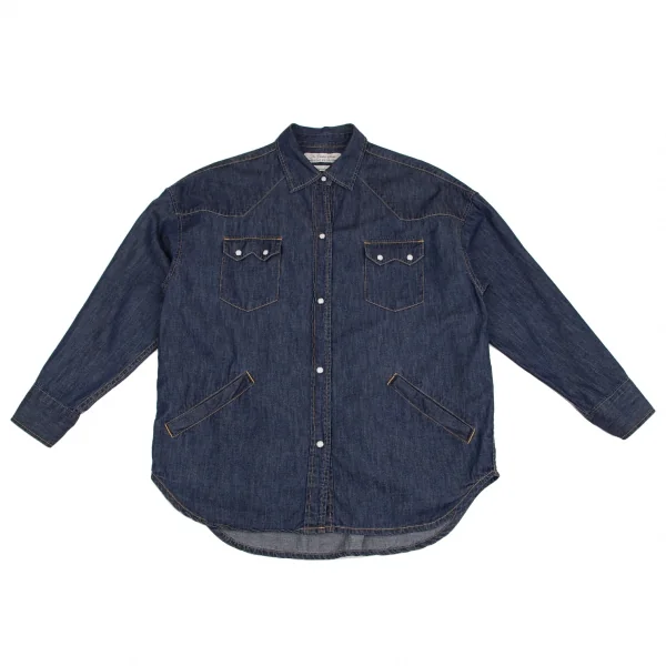 REMI RELIEF Cotton Fringe Long Sleeve Denim Shirt Indigo F K-127406_001
