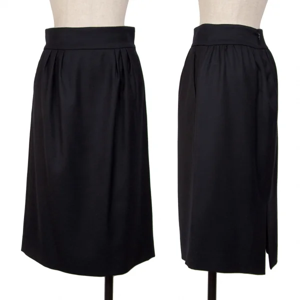 YOKO CHAN Wool Gabardine Tuck Skirt Navy 38 K-127411_001