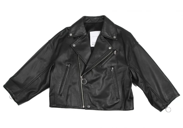 エレンディークELENDEEK ワイドシルエットレザーライダースジャケット 黒1 K-127416_002