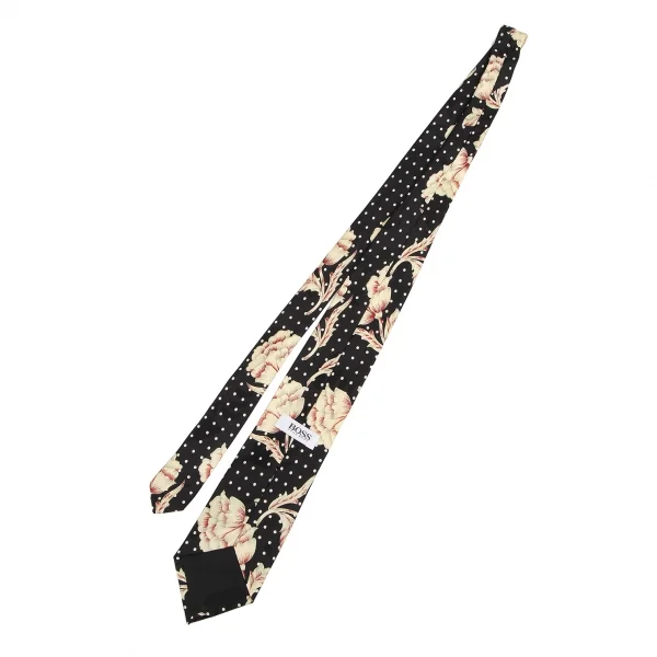 ヒューゴボスHUGO BOSS フラワー柄シルクネクタイ 黒他 K-127443_004