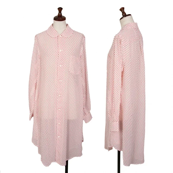 COMME des GARCONS Poly Round Collar Dot Long Shirt White,Red S K-127472_001