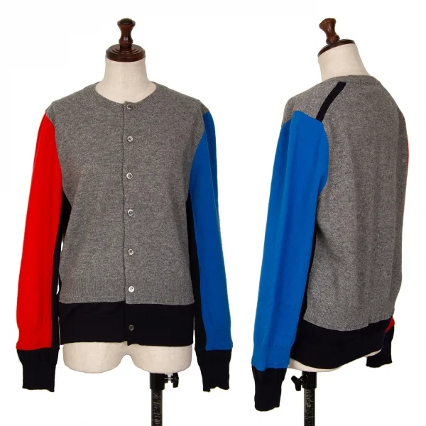 コムコム コムデギャルソンCOMME des GARCONS ウールパネル切替マルチカラーカーディガン グレー他L K-127499_001