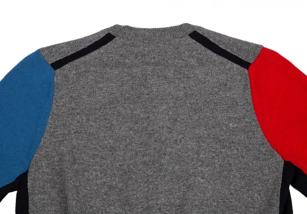 コムコム コムデギャルソンCOMME des GARCONS ウールパネル切替マルチカラーカーディガン グレー他L K-127499_014