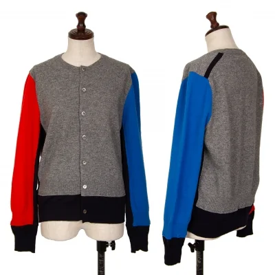 コムコム コムデギャルソンCOMME des GARCONS ウールパネル切替マルチカラーカーディガン グレー他